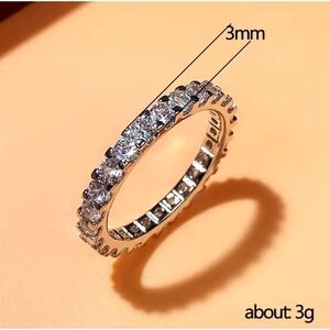 Elegant Sterling Silver Eternity Ring with Cubic Zirconia Wedding Band Size 6